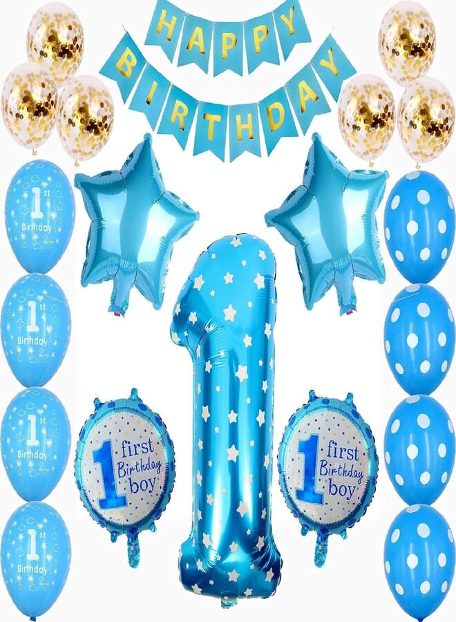Secret 1st Birthday Decorations Boys Blue First Birthday Party Decorations Number 1 Foil Balloon Happy Birthday Banner Star and Candy Balloons Confetti Balloons Birthday Party Decorations