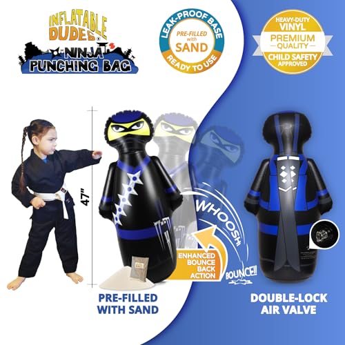 INFLATABLE DUDES Ninja Toy 47 Inches -Kids Punching Bag | Already Filled with Sand| Bop Bag | Inflatable Bopper | Boxing | Ninja Birthday Party | Party Decorations | Punching Bag for Kids- (Nobi) - Image 3