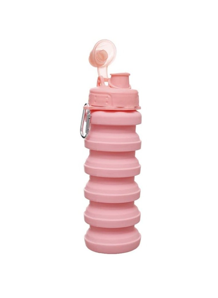 Foldable and reusable sports water bottle made of silicone and BPA-free, for use in outdoor places, travel, camping and hiking for children, students, girls and women,