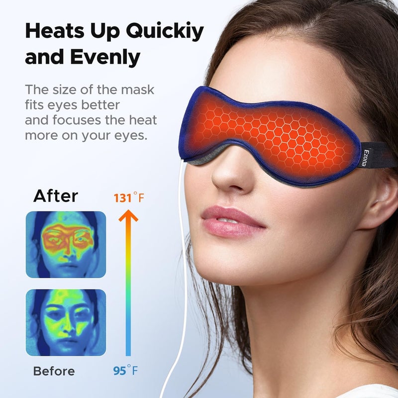 Ezona Heated Eye Mask - USB Electric Eye Heating Pad with Temperature & Timer Control for Dry Eyes and Sinus Relief (Indigo) - Image 4