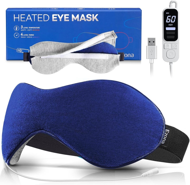 Ezona Heated Eye Mask - USB Electric Eye Heating Pad with Temperature & Timer Control for Dry Eyes and Sinus Relief (Indigo) - Image 1