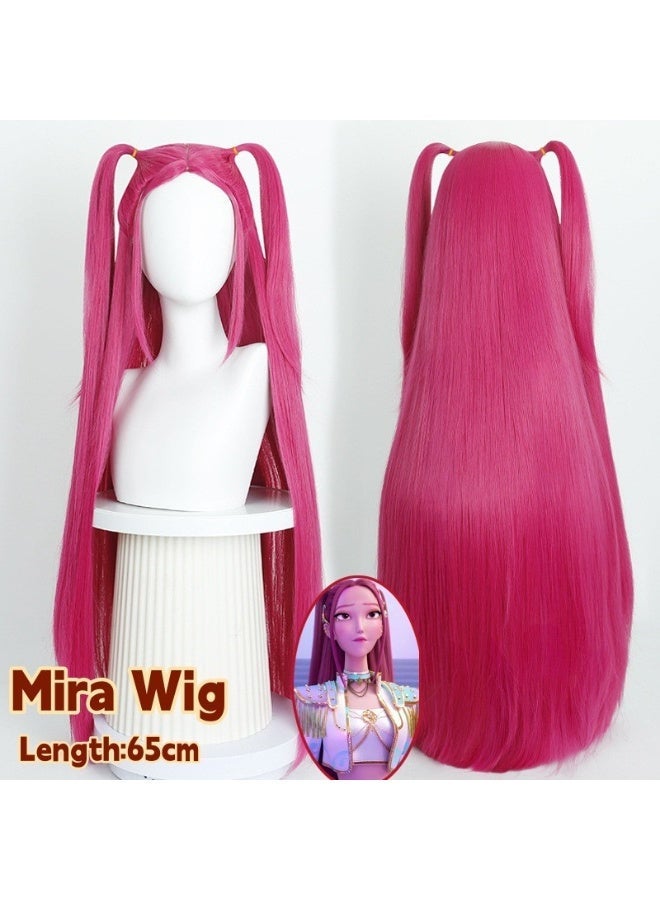 Mira Cosplay Wig | Kpop Demon Hunters | Long Red Double Ponytail Synthetic Wig | Heat Resistant Hair for Halloween, Anime Party, Cosplay Event + Free Wig Cap - Image 1