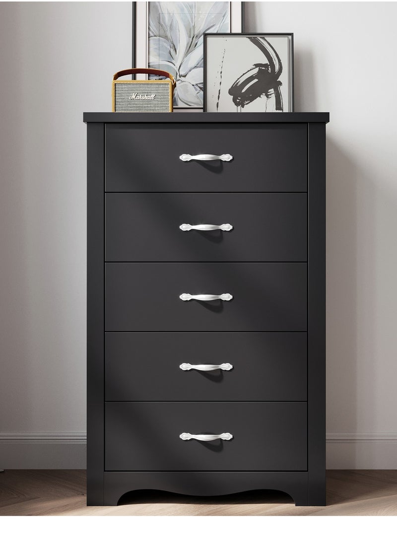 LINSY HOME Wood Dresser Chest Closet Cabinet With 5 Drawers Dressers Organizer For Bed Room Living Room, Closet, Nursery,Blackcolor, Size 67.7x39.8x108.5 cm  - Image 2