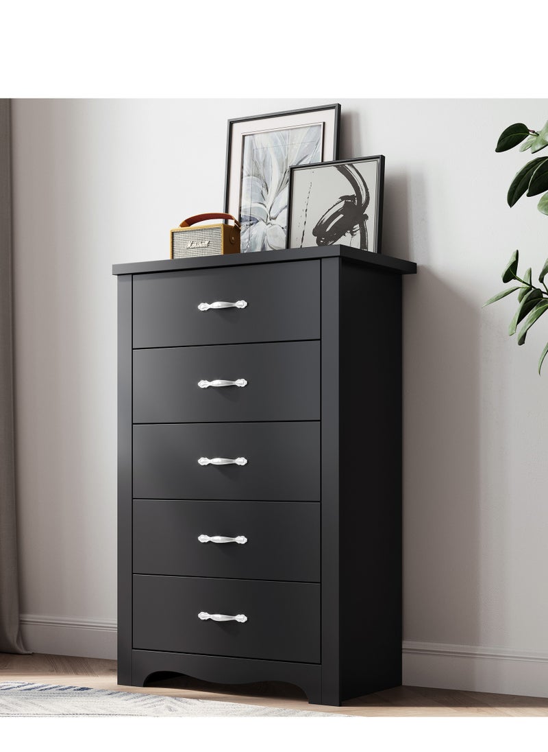 LINSY HOME Wood Dresser Chest Closet Cabinet With 5 Drawers Dressers Organizer For Bed Room Living Room, Closet, Nursery,Blackcolor, Size 67.7x39.8x108.5 cm  - Image 1