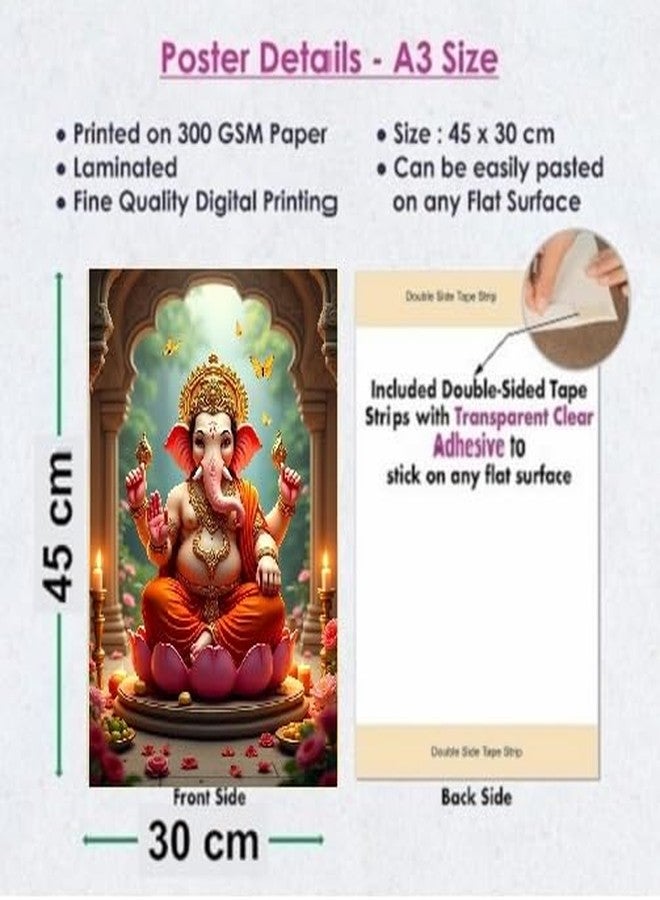 Fliptic Lord Ganesh Poster Wall | Ganpati Sticker Wall | Ganesh Ji Sticker | Ganesha Chaturthi Poster for Decoration | (300 GSM Paper, 12 x 18 Inch, Multicolour) (Design 4, 45L x 30W cm) - Image 4
