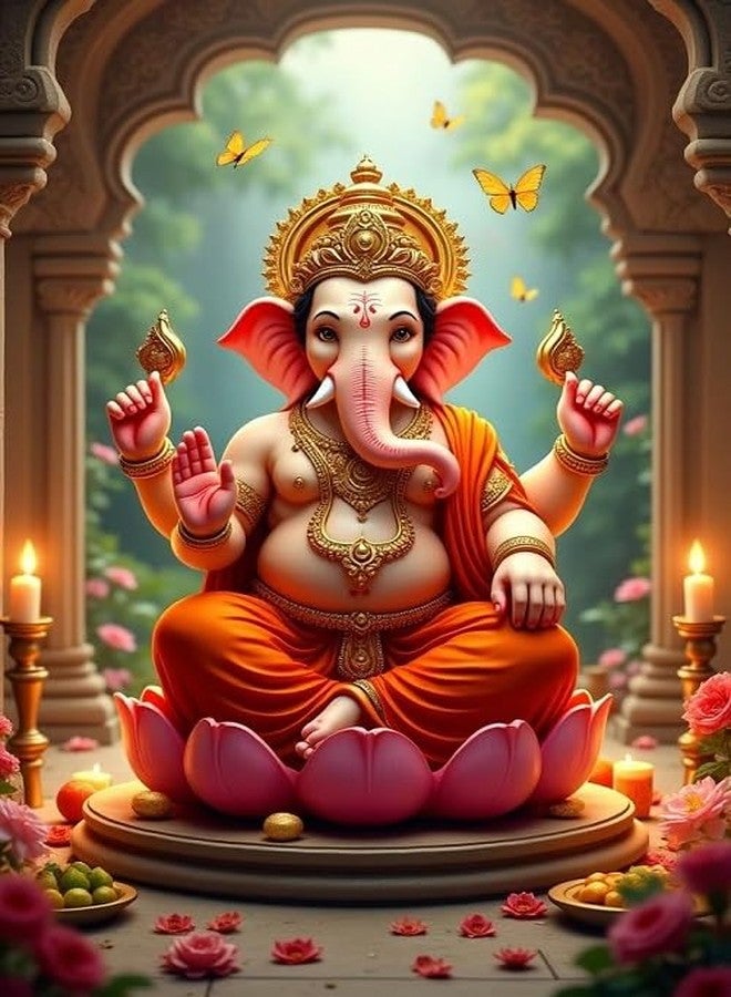 Fliptic Lord Ganesh Poster Wall | Ganpati Sticker Wall | Ganesh Ji Sticker | Ganesha Chaturthi Poster for Decoration | (300 GSM Paper, 12 x 18 Inch, Multicolour) (Design 4, 45L x 30W cm) - Image 1