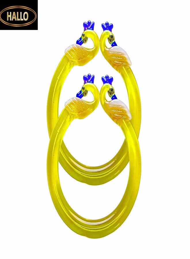 HALLO lamp Handcrafted Crystal Glass Peacock face bracelets for women & girls (Yellow-2.8), Pack Of 2 - Image 4