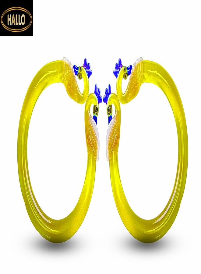 HALLO lamp Handcrafted Crystal Glass Peacock face bracelets for women & girls (Yellow-2.8), Pack Of 2 - Image 5