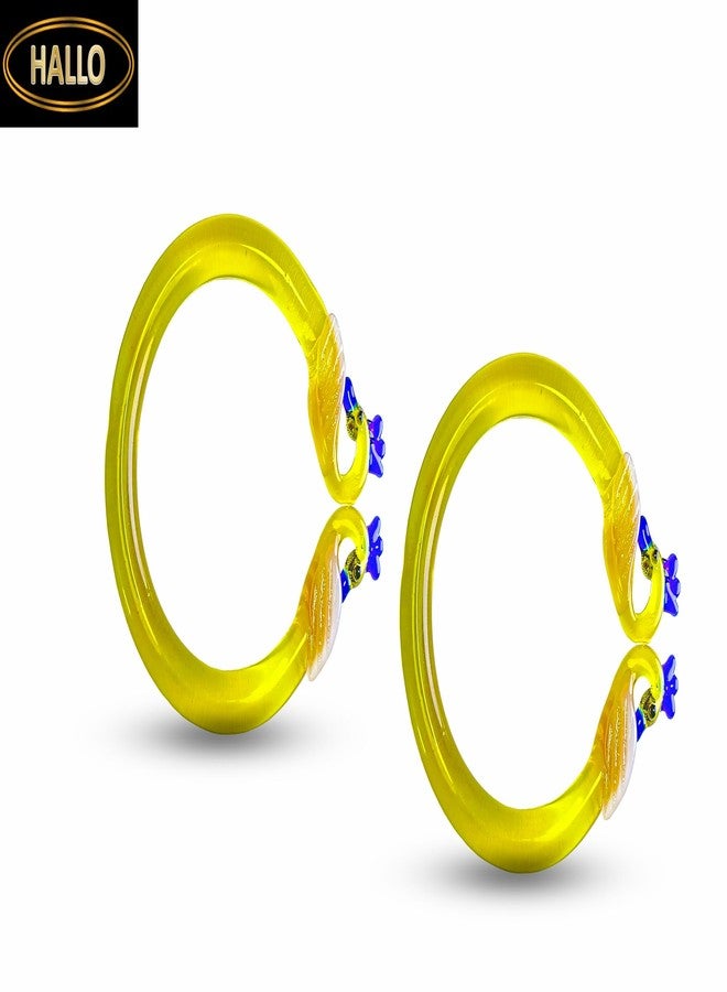 HALLO lamp Handcrafted Crystal Glass Peacock face bracelets for women & girls (Yellow-2.8), Pack Of 2 - Image 3