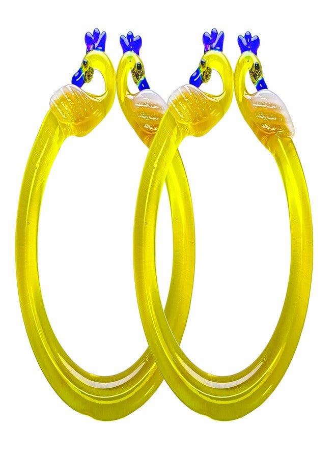 HALLO lamp Handcrafted Crystal Glass Peacock face bracelets for women & girls (Yellow-2.8), Pack Of 2 - Image 2