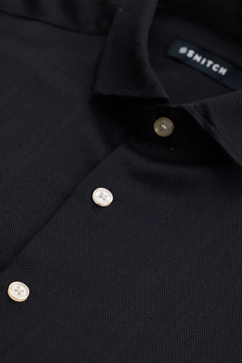 SNITCH Black Textured Long Sleeve Slim Fit Casual Shirt