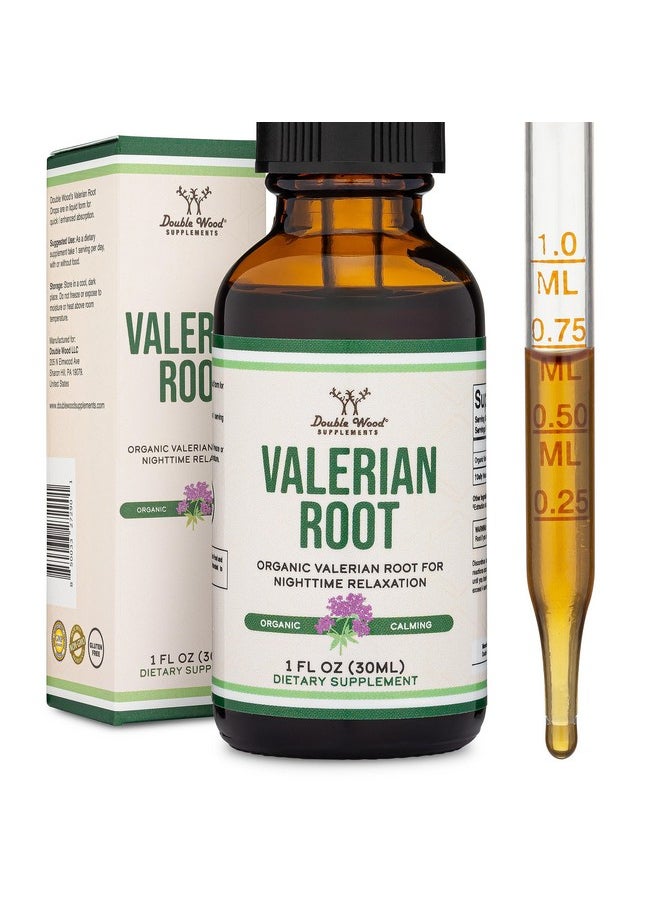 Valerian Root Drops for Sleep - Organic Valerian Root Tincture Extract 168mg - 1 FL OZ, 30 Servings (Better Absorbed Than Capsules, Enhances Valerian Root Tea) for Relaxation and Calm by Double Wood