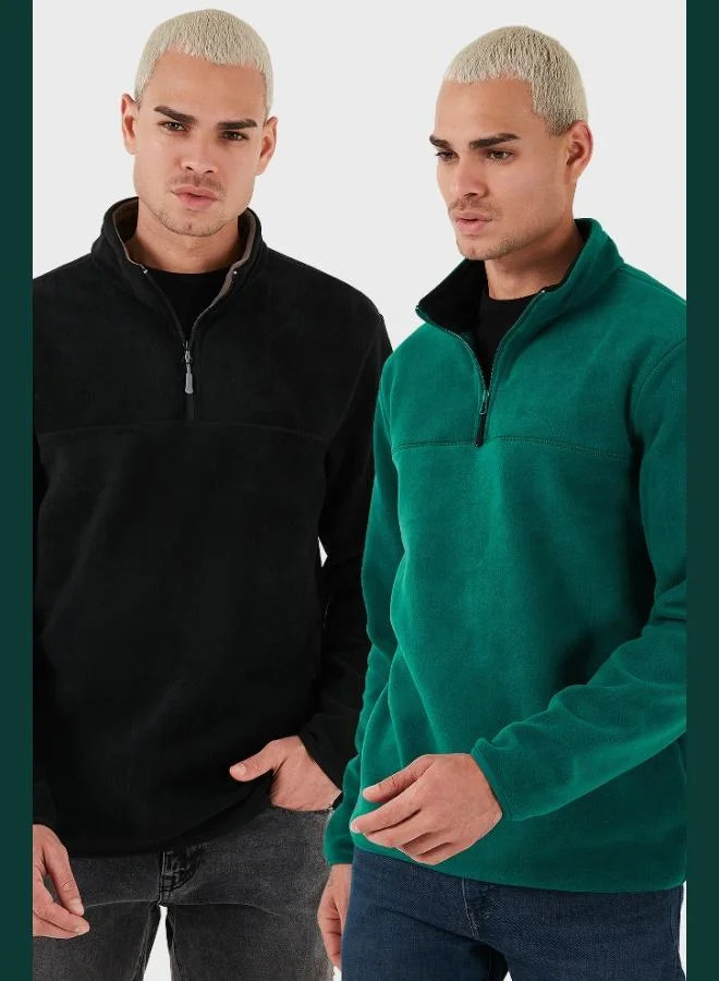 Buratti  Buratti Regular Fit Anti-Pilling Non-Pilling Standing Collar Raised 2-Pack Polar Men's POLAR 5896700S2 for Men | Best Price UAE