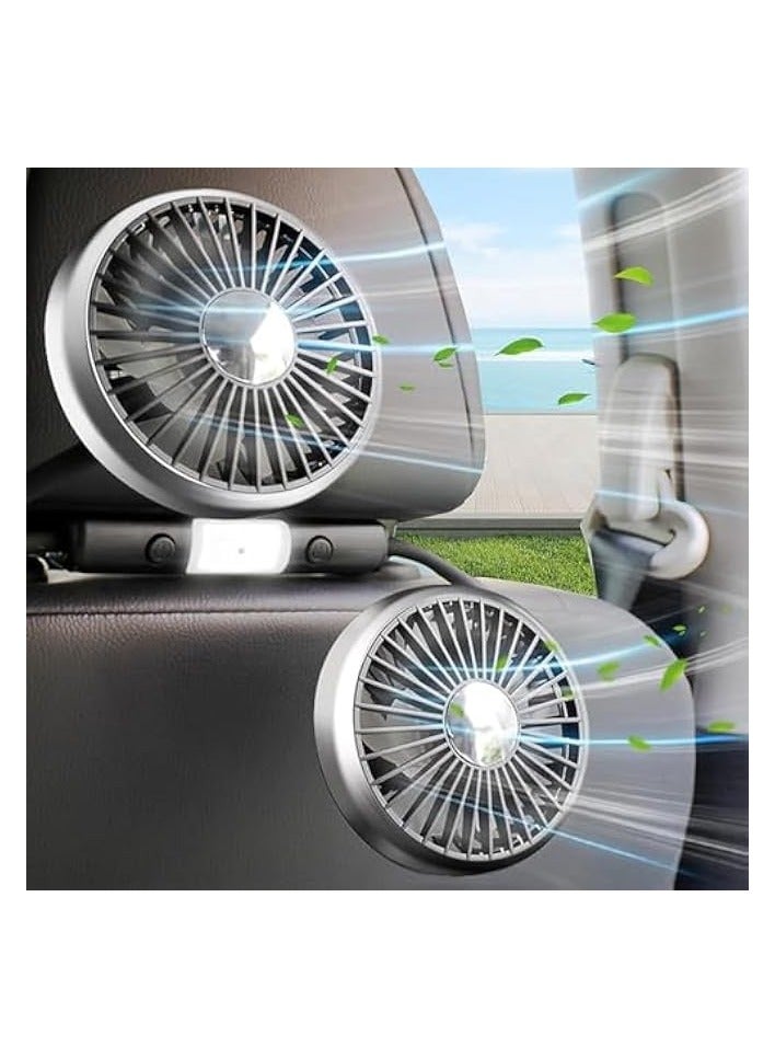 erorex Car Fan for Backseat Dual Head Hose Car Seat Fan with LED Light, Portable USB Fan for Car, 3 Speeds and 360 Degree Rotatable Cooling Vehicle fan for SUV/RV/Truck/Sedan/Cruise, Office/Home  - Image 1