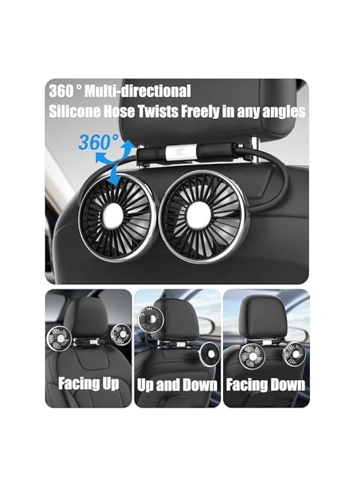 erorex Car Fan for Backseat Dual Head Hose Car Seat Fan with LED Light, Portable USB Fan for Car, 3 Speeds and 360 Degree Rotatable Cooling Vehicle fan for SUV/RV/Truck/Sedan/Cruise, Office/Home  - Image 2