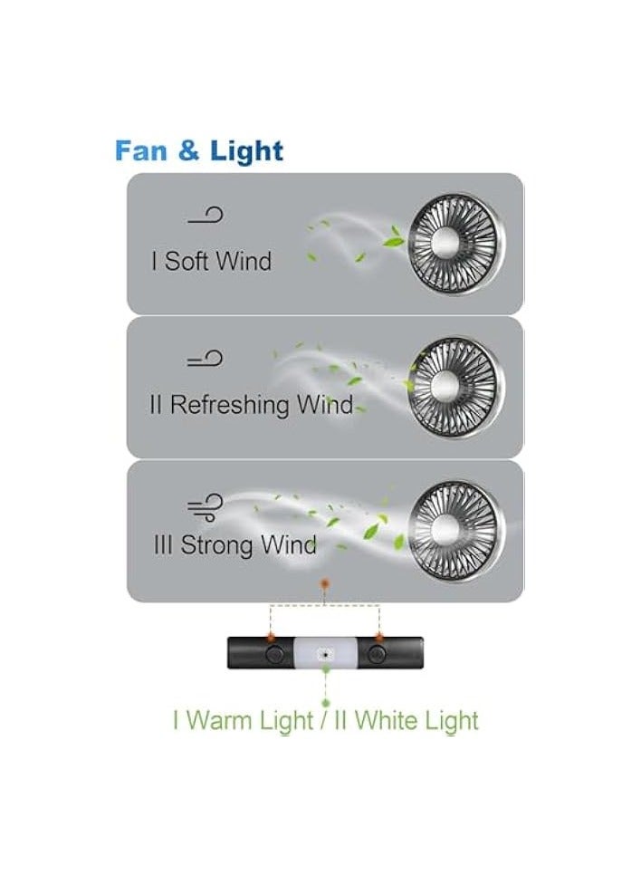 erorex Car Fan for Backseat Dual Head Hose Car Seat Fan with LED Light, Portable USB Fan for Car, 3 Speeds and 360 Degree Rotatable Cooling Vehicle fan for SUV/RV/Truck/Sedan/Cruise, Office/Home  - Image 3