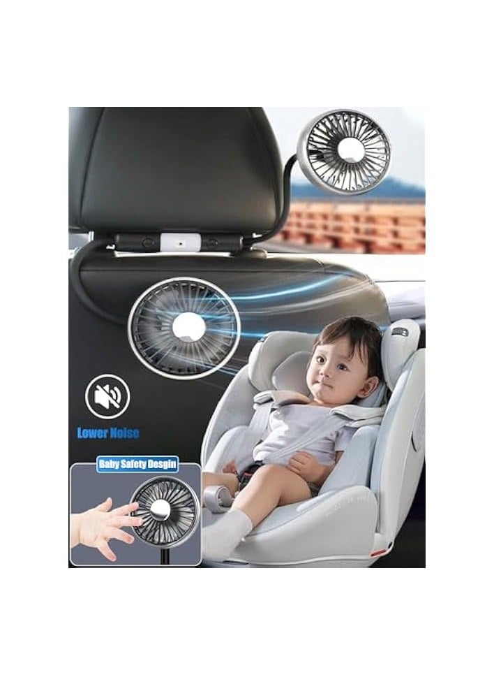 erorex Car Fan for Backseat Dual Head Hose Car Seat Fan with LED Light, Portable USB Fan for Car, 3 Speeds and 360 Degree Rotatable Cooling Vehicle fan for SUV/RV/Truck/Sedan/Cruise, Office/Home  - Image 4