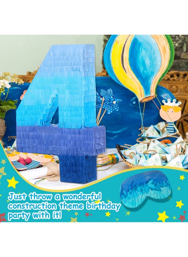 Number 1 2 3 4 5 7 Pinata With Stick Blindfold Confetti Gradient Blue Pinata For Kids Birthday Party Large Blue Pinata For Boys Girls Birthday Anniversary Celebration Decoration Supplies (Number 4)