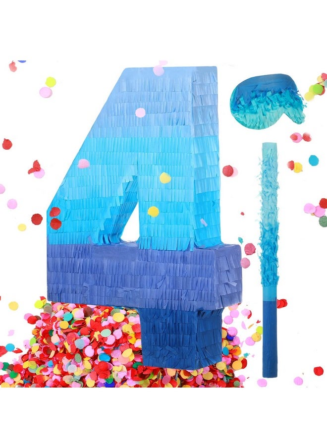 Number 1 2 3 4 5 7 Pinata With Stick Blindfold Confetti Gradient Blue Pinata For Kids Birthday Party Large Blue Pinata For Boys Girls Birthday Anniversary Celebration Decoration Supplies (Number 4)