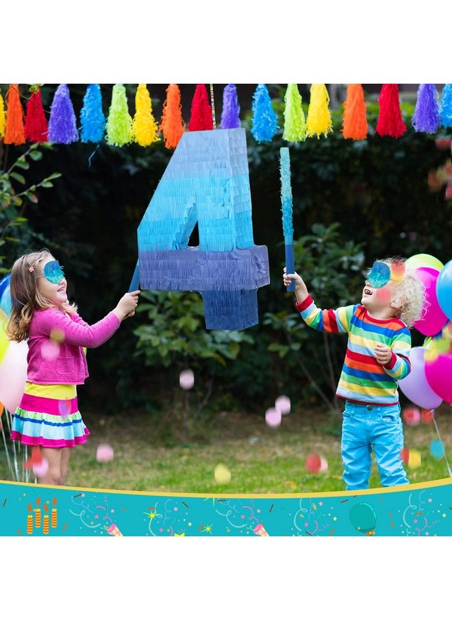 Number 1 2 3 4 5 7 Pinata With Stick Blindfold Confetti Gradient Blue Pinata For Kids Birthday Party Large Blue Pinata For Boys Girls Birthday Anniversary Celebration Decoration Supplies (Number 4)