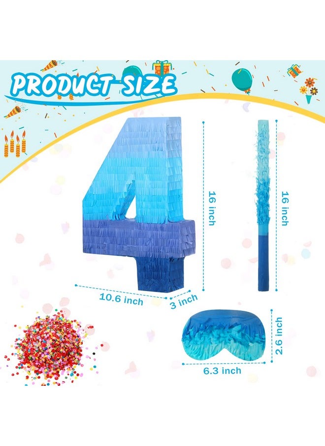 Number 1 2 3 4 5 7 Pinata With Stick Blindfold Confetti Gradient Blue Pinata For Kids Birthday Party Large Blue Pinata For Boys Girls Birthday Anniversary Celebration Decoration Supplies (Number 4)
