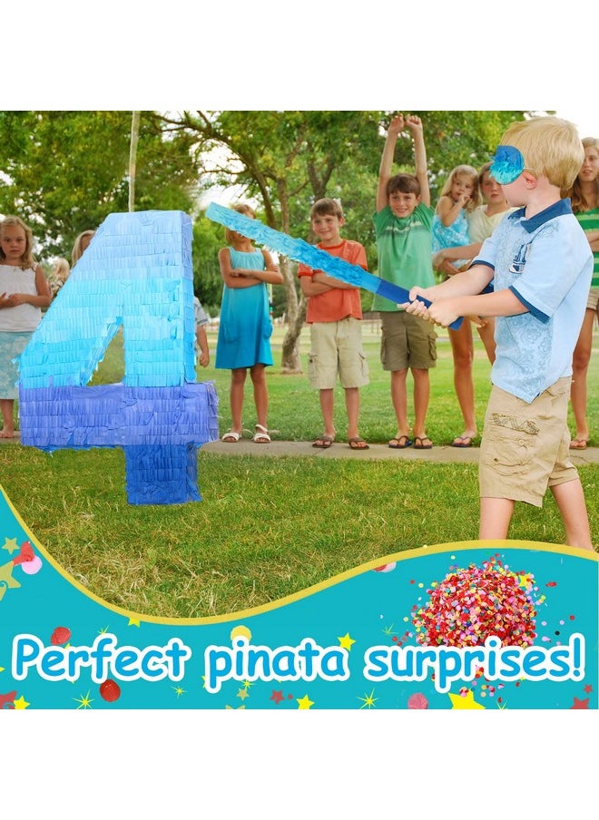 Number 1 2 3 4 5 7 Pinata With Stick Blindfold Confetti Gradient Blue Pinata For Kids Birthday Party Large Blue Pinata For Boys Girls Birthday Anniversary Celebration Decoration Supplies (Number 4)