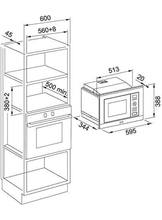 فرانكي ميكروويف مدمج FSL 20 MW XS مع شواية، 20 لتر، من الفولاذ المقاوم للصدأ وزجاج أسود - Image 2