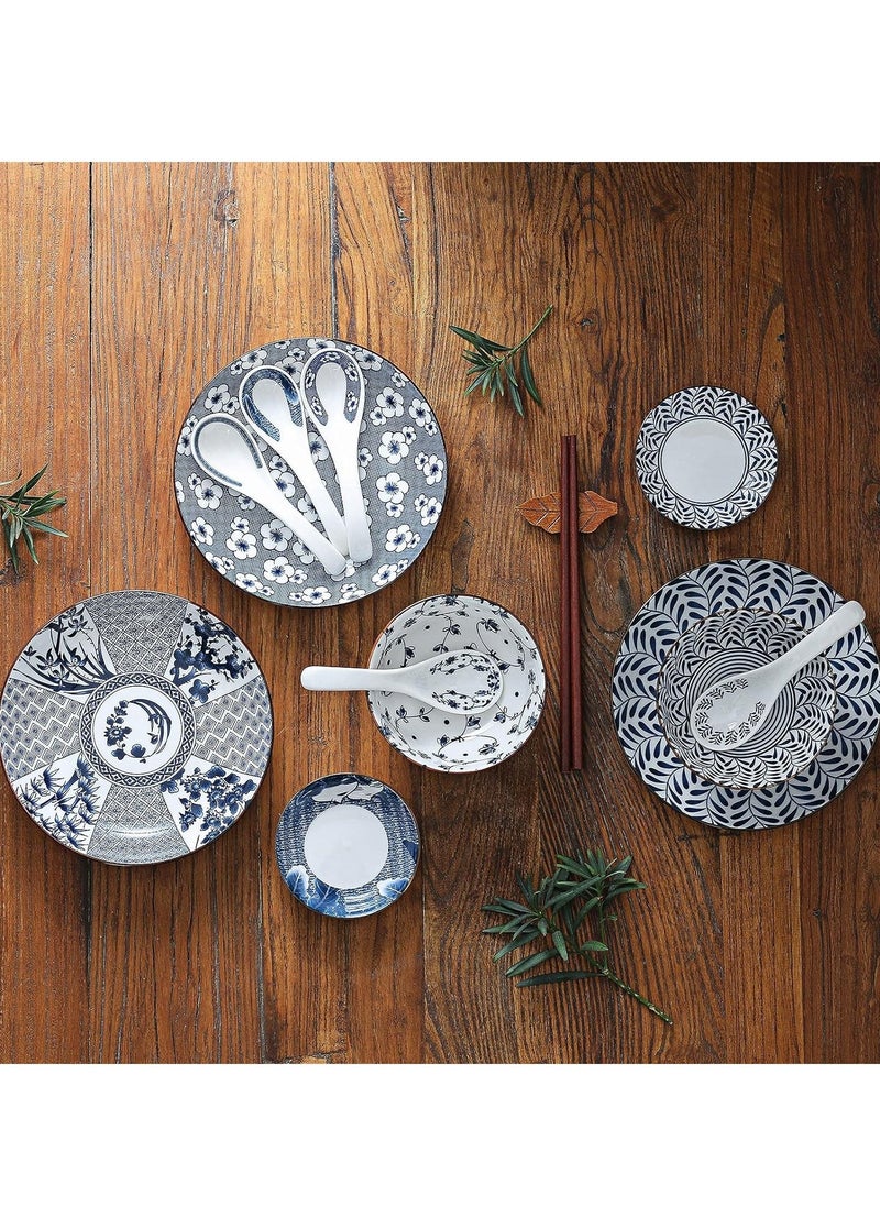 SYOSI Blue and White Porcelain Dinnerware Set, Dishes, Bowl, Spoon, Chopsticks, Service for 1, Colorful Glazed Ceramic Set, Gift Box Packaging (Tang Grass) - Image 5