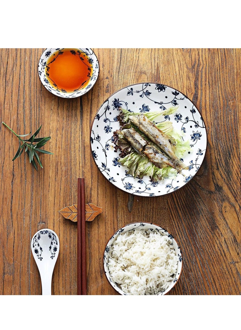 SYOSI Blue and White Porcelain Dinnerware Set, Dishes, Bowl, Spoon, Chopsticks, Service for 1, Colorful Glazed Ceramic Set, Gift Box Packaging (Tang Grass) - Image 3