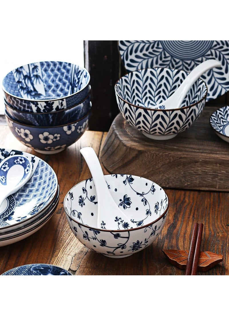 SYOSI Blue and White Porcelain Dinnerware Set, Dishes, Bowl, Spoon, Chopsticks, Service for 1, Colorful Glazed Ceramic Set, Gift Box Packaging (Tang Grass) - Image 2