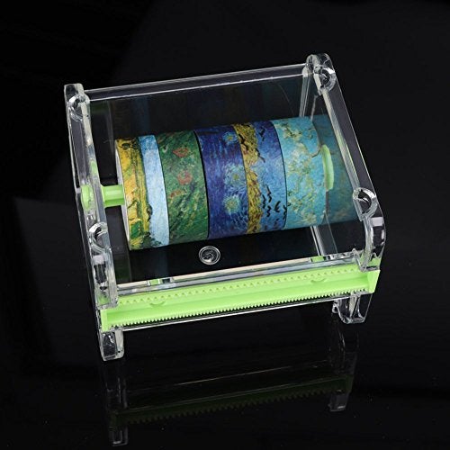 HomDSim 2pcs HomDSim Washi Tape Dispenser Cutter, Roll Holder Organizer, Masking Desktop DIY Sticker Cutter Holder Storage Box - Green - Image 4