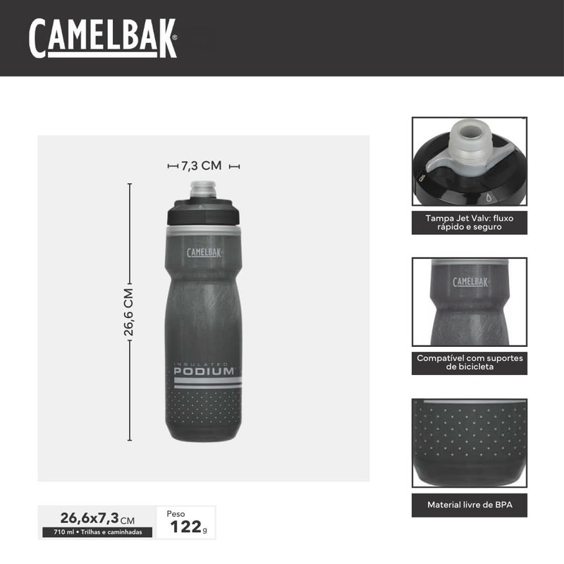 CAMELBAK زجاجة ماء دراجة كاملباك بوديوم تشيل المعزولة - زجاجة سهلة الضغط - تناسب معظم حوامل الدراجات - 24 أونصة، سوداء - Image 3