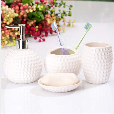 JD Enterprise JD ENTERPRISE Dots Carved Ceramic Durable 4 Pieces Bathroom Set Liquid Soap Dispenser Toothbrush Holder Soap Dish Tumbler Holder White  - Image 2