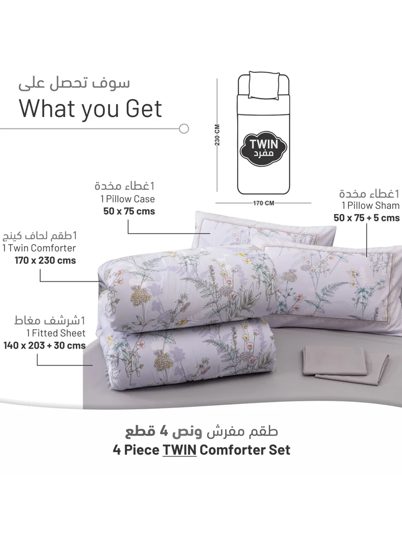 Donetella Comforter Set 4-Pcs Single Size Printed Reversible Bed Fit 140 x 200 CM All Season Comforter With (350 GSM) Down Alternative Filling,