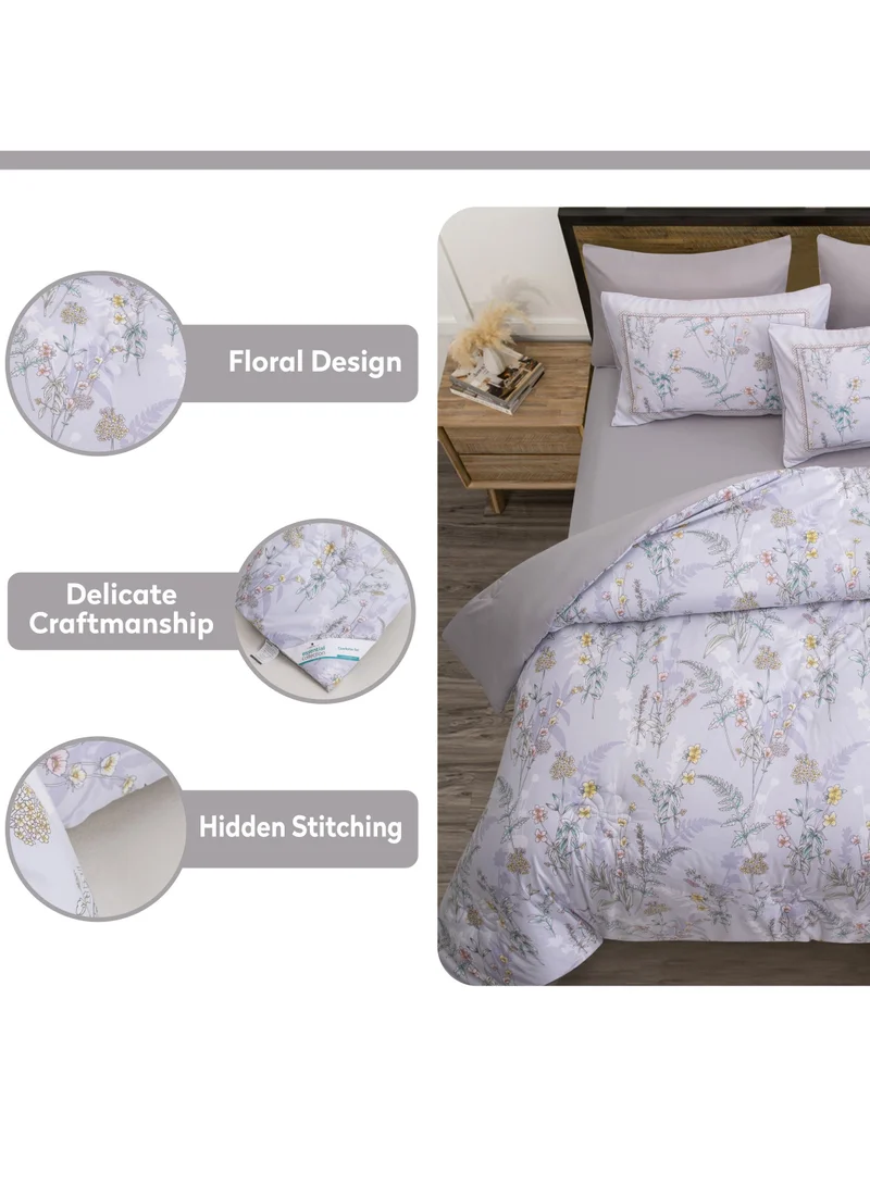 Donetella Comforter Set 4-Pcs Single Size Printed Reversible Bed Fit 140 x 200 CM All Season Comforter With (350 GSM) Down Alternative Filling,