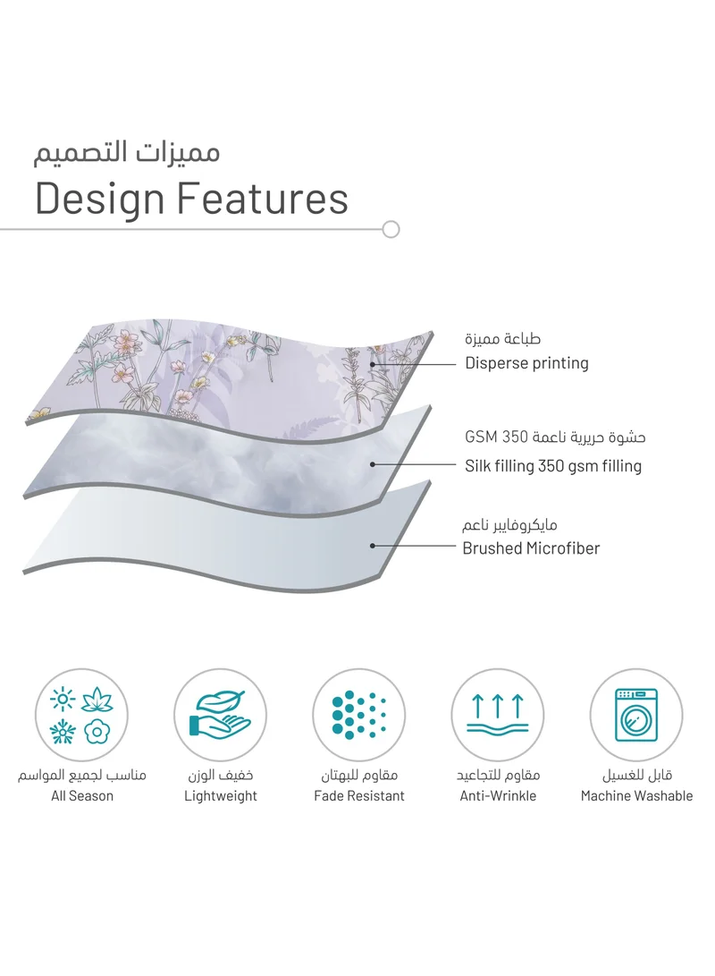 Donetella Comforter Set 4-Pcs Single Size Printed Reversible Bed Fit 140 x 200 CM All Season Comforter With (350 GSM) Down Alternative Filling,