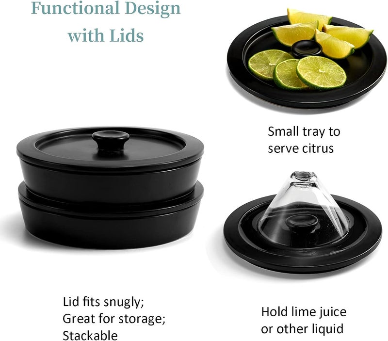 WYMOON Margarita Salt Rimmer Set of 2 with Lids (Made of Ceramic) Home Bar Accessories Margarita Gift Bartender Kit, Salt Sugar Tajin Glass Rimmer for Cocktails, Black - Image 3