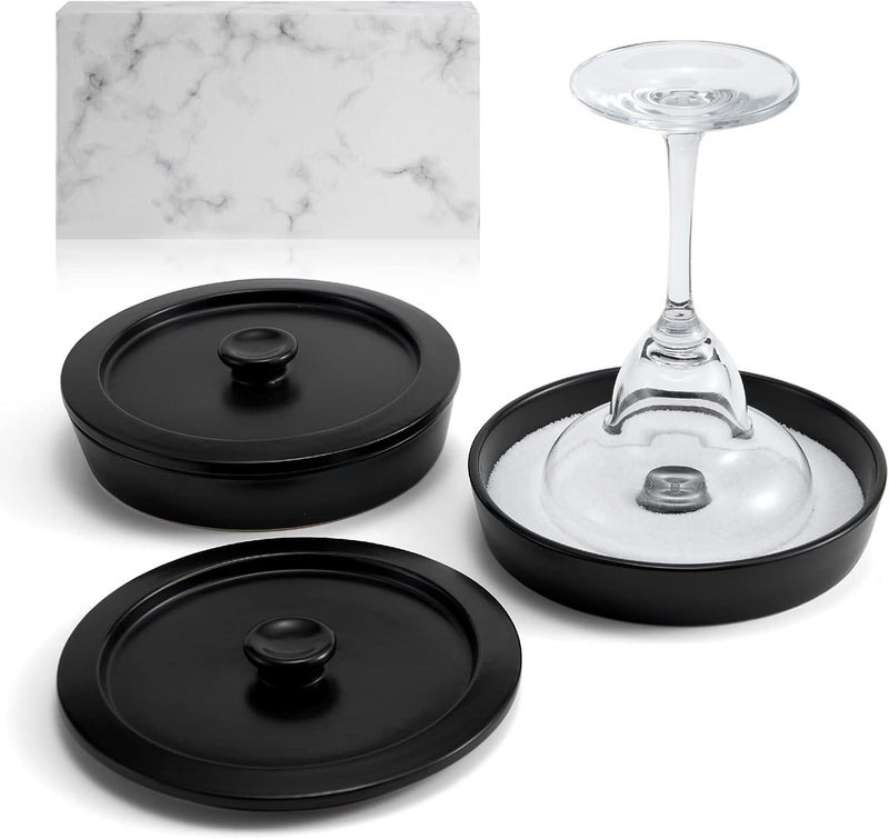 WYMOON Margarita Salt Rimmer Set of 2 with Lids (Made of Ceramic) Home Bar Accessories Margarita Gift Bartender Kit, Salt Sugar Tajin Glass Rimmer for Cocktails, Black - Image 1