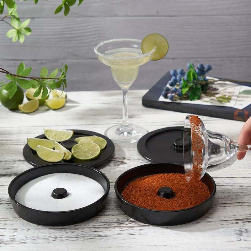 WYMOON Margarita Salt Rimmer Set of 2 with Lids (Made of Ceramic) Home Bar Accessories Margarita Gift Bartender Kit, Salt Sugar Tajin Glass Rimmer for Cocktails, Black - Image 2
