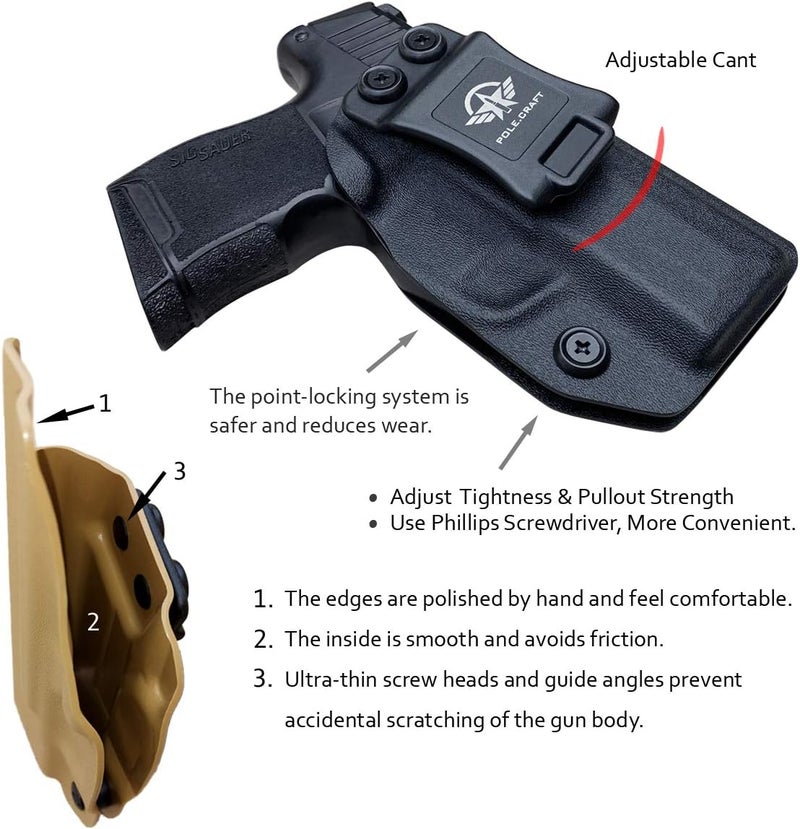 POLE.CRAFT Sig P365 Holster IWB Kydex Custom Fit: Sig Sauer P365 / P365 SAS / P365 X Pistol - Inside Waistband - Adj. Cant Retention - Image 3