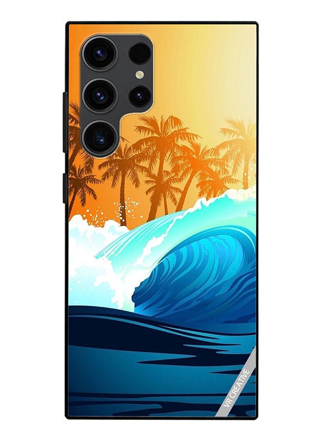 VR CREATIVE Protective Case Cover For Samsung Galaxy S23 Ultra 5G Tropical Surfing Wave At Sunrise With Palm Tree Design Multicolour - Image 1