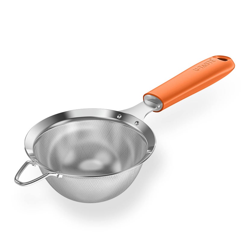 U-Taste 188 Stainless Steel Mesh Strainer UTaste 39 Inch Kitchen Fine Mesh Sieve Food Colander with Riveted Sturdy Silicone Handle and 30 Mesh Hole for Straining Flour Quinoa Tea Juice Orange - Image 2