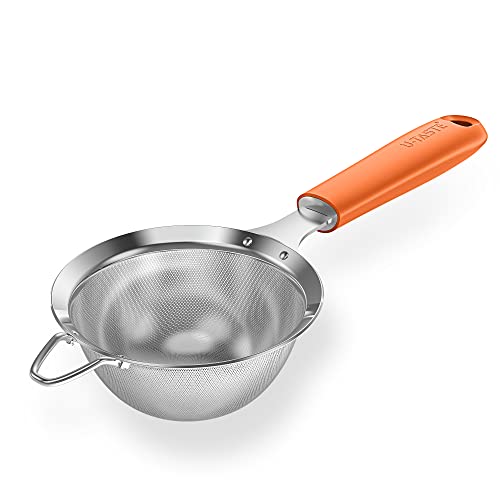 U-Taste 188 Stainless Steel Mesh Strainer UTaste 39 Inch Kitchen Fine Mesh Sieve Food Colander with Riveted Sturdy Silicone Handle and 30 Mesh Hole for Straining Flour Quinoa Tea Juice Orange - Image 1