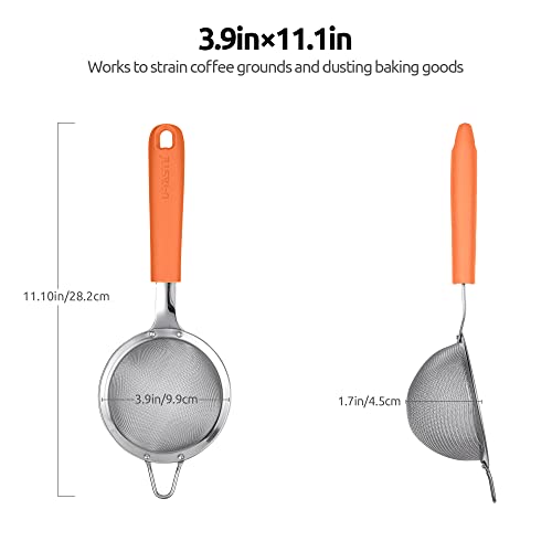 U-Taste 188 Stainless Steel Mesh Strainer UTaste 39 Inch Kitchen Fine Mesh Sieve Food Colander with Riveted Sturdy Silicone Handle and 30 Mesh Hole for Straining Flour Quinoa Tea Juice Orange - Image 3