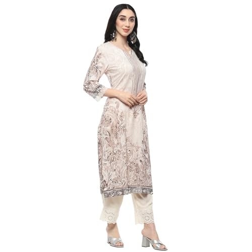 BIBA Women Viscose Printed Regular Fit Straight Kurta Mix and Match(Jamawar20171_Brown_32) - Image 5