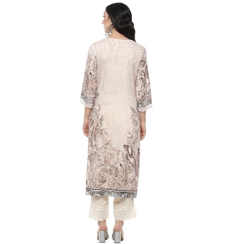 BIBA Women Viscose Printed Regular Fit Straight Kurta Mix and Match(Jamawar20171_Brown_32) - Image 4