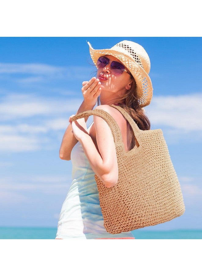 Pleneal Straw Beach Bags for Women - Women Beach Handmade Woven Tote Bag, Summer Mesh Hollow Shoulder Bag for Holiday - Image 1