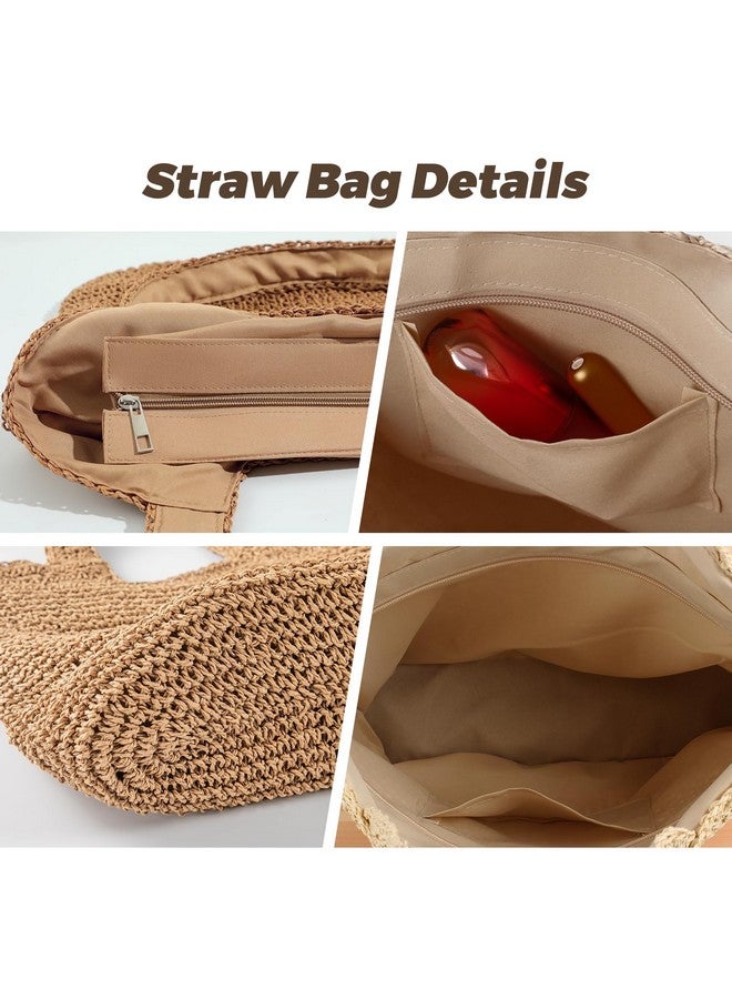 Pleneal Straw Beach Bags for Women - Women Beach Handmade Woven Tote Bag, Summer Mesh Hollow Shoulder Bag for Holiday - Image 3