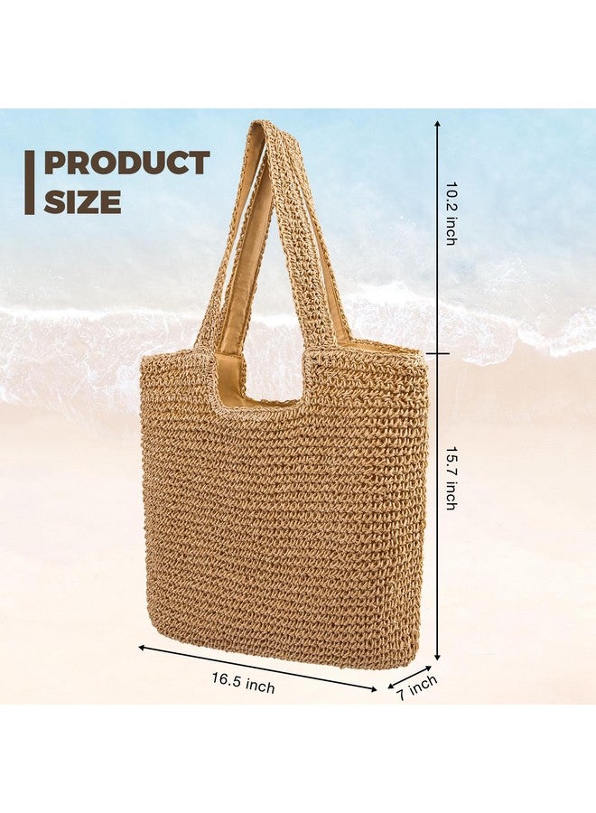 Pleneal Straw Beach Bags for Women - Women Beach Handmade Woven Tote Bag, Summer Mesh Hollow Shoulder Bag for Holiday - Image 2