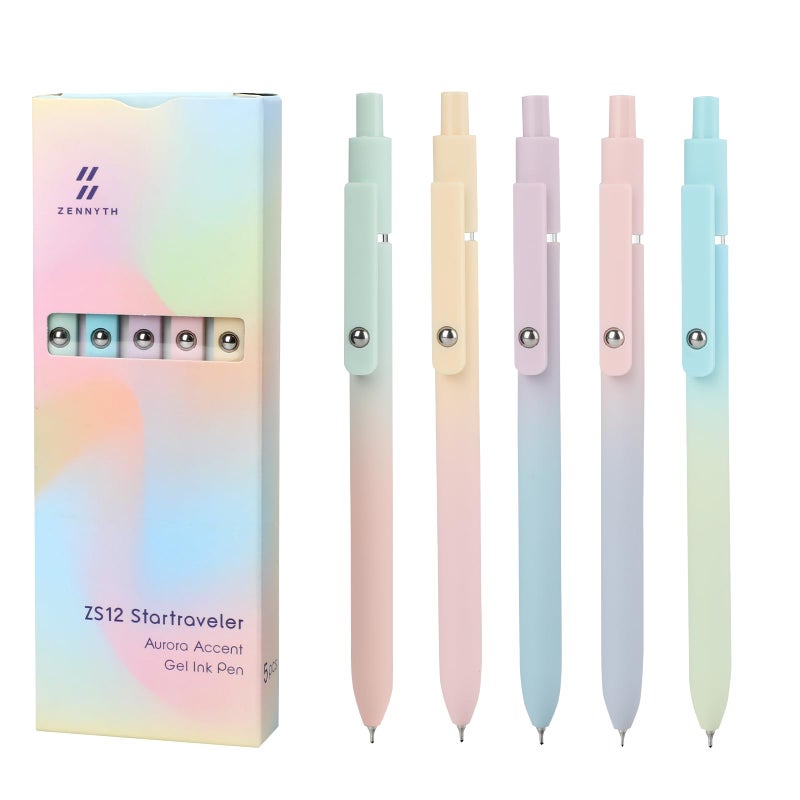 Ddaowanx Gel Pens, 5 Pcs 0.7mm Quick Dry Black Ink Pens Fine Point Smooth Writing Pens, Cute Office School Supplies Gifts for Women (5 Pcs Gradient-Black Ink) - Image 1